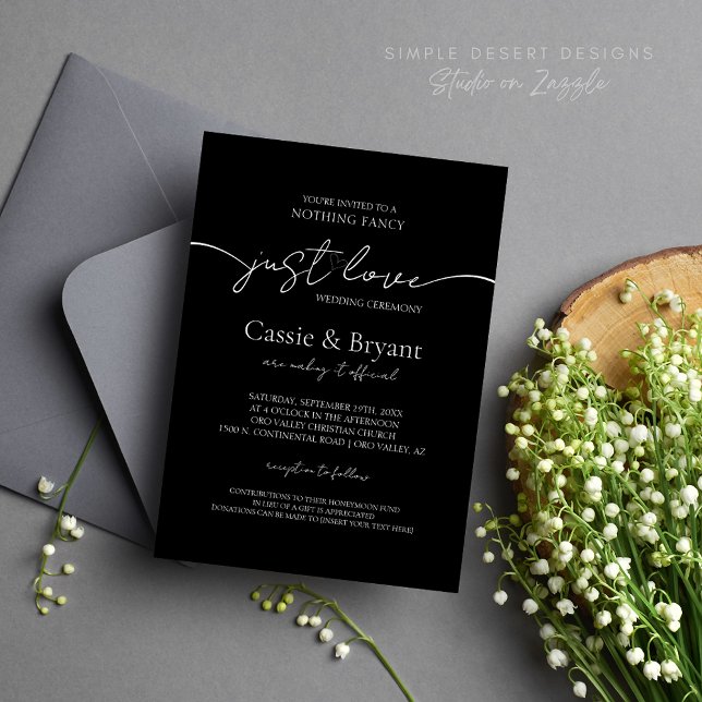 Invitation Rien de fantaisie Juste aimer Élégant Mariage de s (Elegant Minimal Black Wedding Invitation Nothing Fancy Just Love Theme)