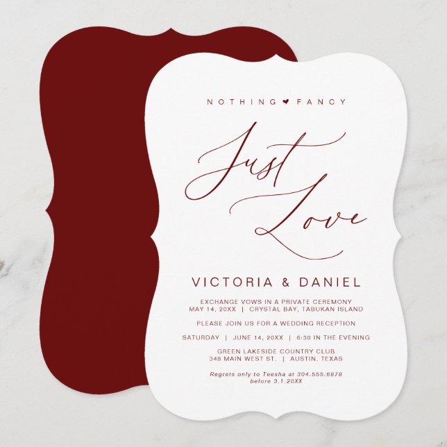 Invitation Rien de Fantaisie Juste Amour, Bourgogne, Mariage  (Devant / Derrière)