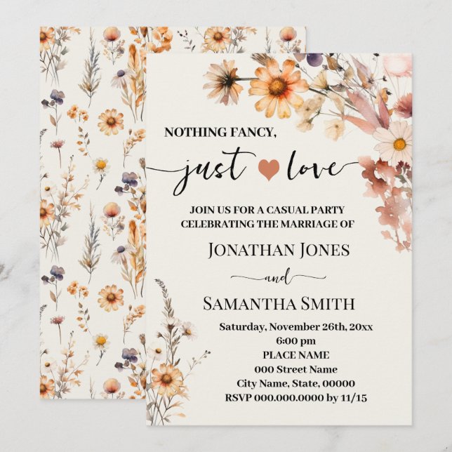Invitation Rien de fantaisie Juste Amour Elopement Fleur sauv (Devant / Derrière)