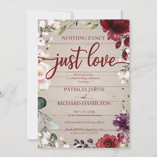 Invitation Rien de fantaisie Juste Amour Mariage Crème rustiq (Devant)