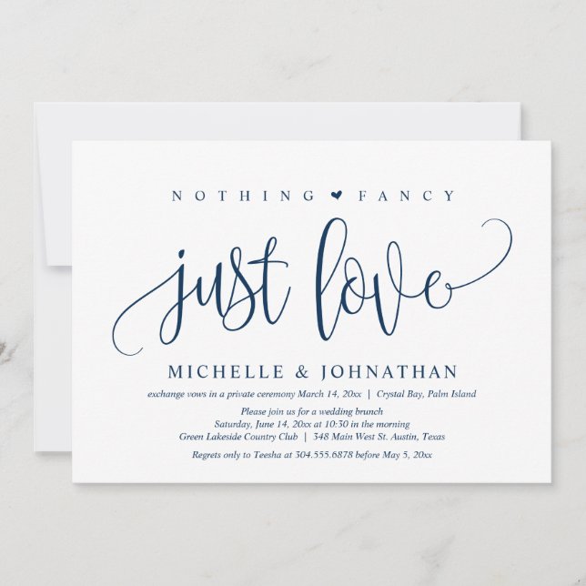 Invitation Rien De fantaisie, Juste Amour, Mariage Elopement  (Devant)
