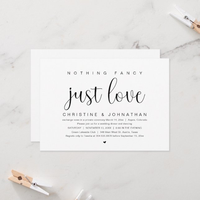 Invitation Rien de fantaisie juste amour, mariage fiançailles (Devant/Arrière en situation)