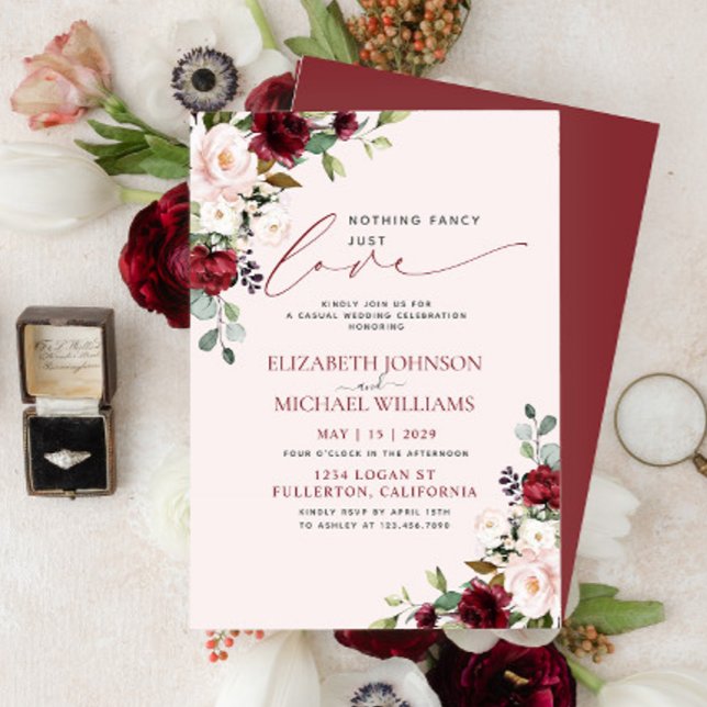 Invitation Rien de fantaisie juste amour rose blush bordeaux (Créateur téléchargé)