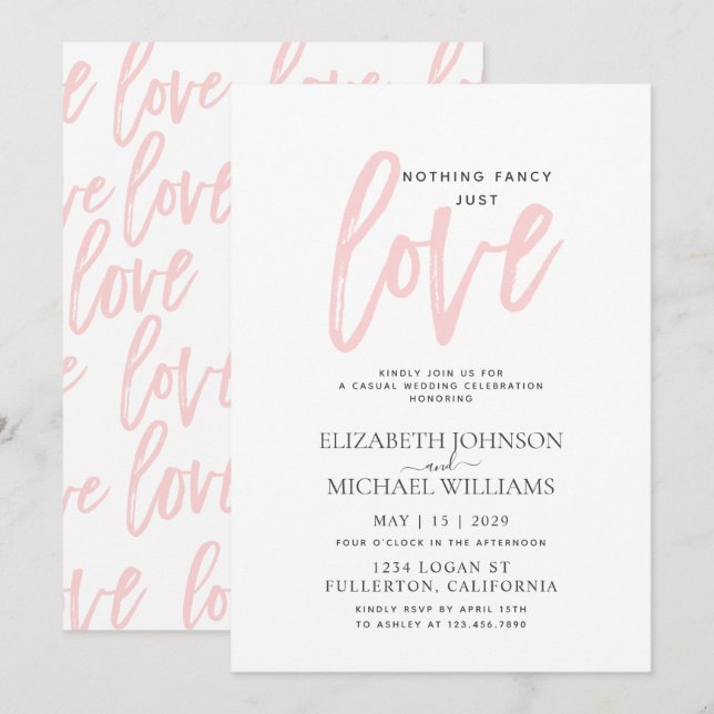 Invitation Rien de Fantaisie Juste Amour Rose Mariage Casual (Devant / Derrière)