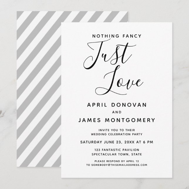 Invitation Rien de fantaisie Juste de l'amour Mariage de typo (Devant / Derrière)