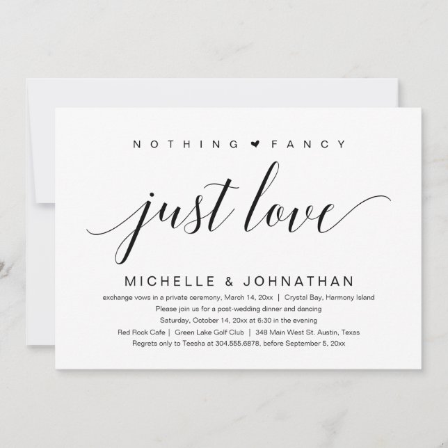 Invitation Rien de Fantaisie, Juste de l'Amour, Mariage Intim (Devant)