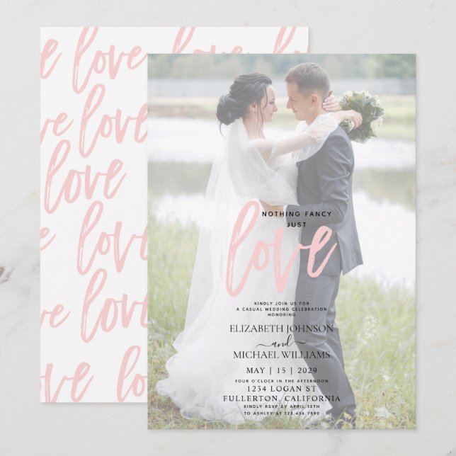 Invitation Rien de fantaisie rose mariage photo vellum casual (Devant / Derrière)