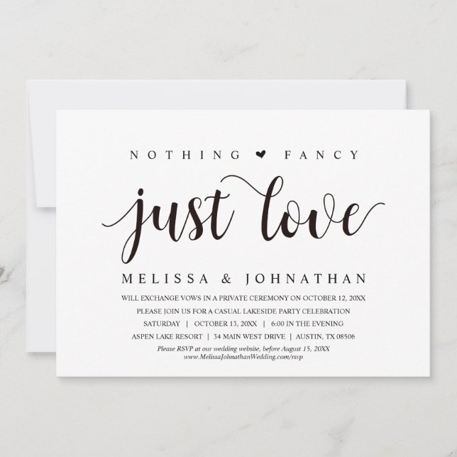 Invitation Rien De fantaisiste, Juste Amour, Mariage Elopemen (Devant)