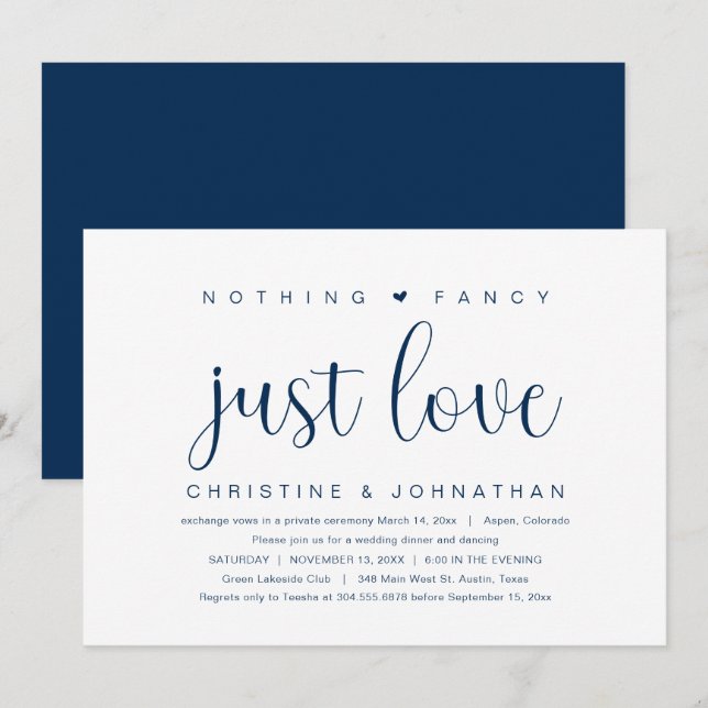 Invitation Rien de fantaisiste, juste l'amour, mariage fugué (Devant / Derrière)