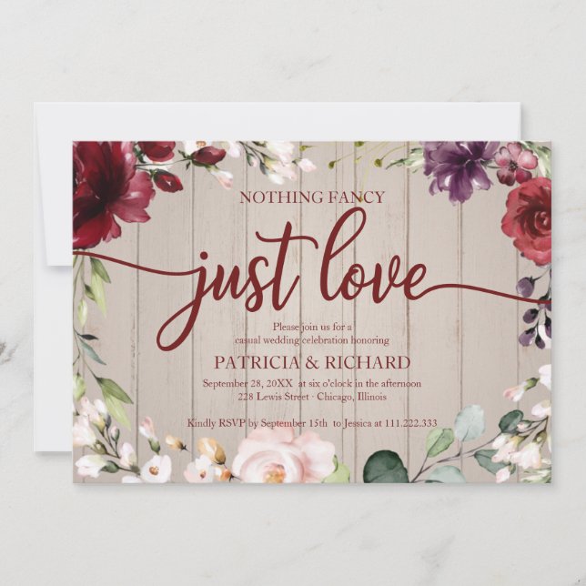 Invitation Rien de Fantastique Juste Amour Mariage Bois Rusti (Devant)