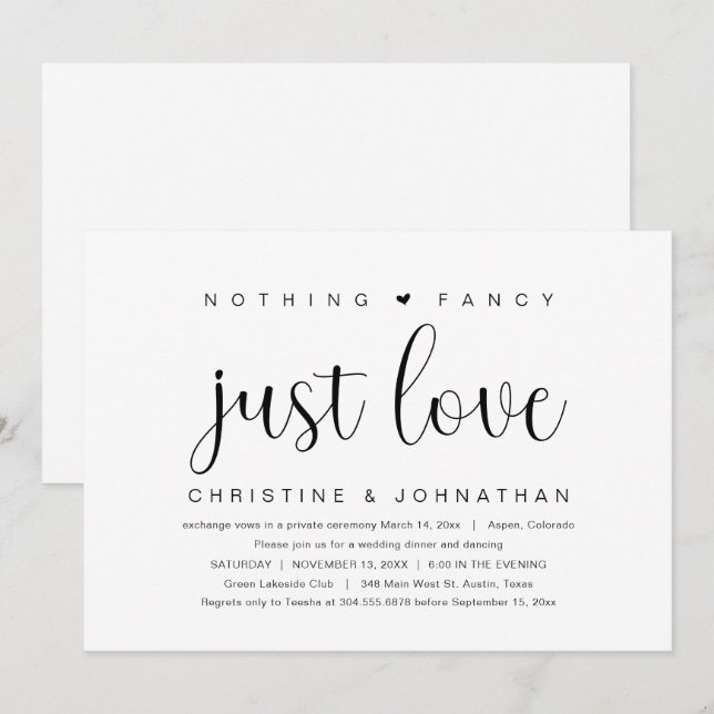 Invitation Rien de Fantastique Juste Amour, Mariage Fuite Par (Devant / Derrière)