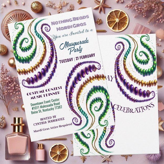 Invitation Rien Perles Mardi Gras Couleurs Masquerade Party (Nothing Beads Mardi Gras Colors Masquerade Party Invitation)