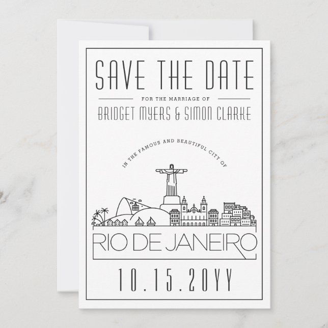 Invitation Rio Brésil Mariage Toile de Fond Ciel Stylisé Enre (Devant)
