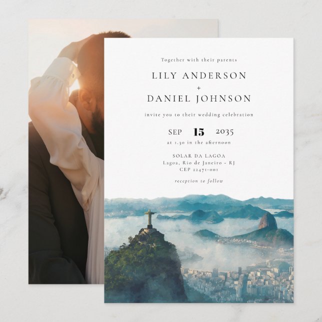 Invitation Rio Skyline Brazil Destination Photo Wedding (Devant / Derrière)
