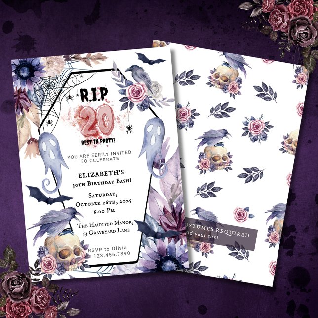 Invitation RIP 20 Anniversaire Gothique Halloween Jalon funér (Créateur téléchargé)