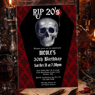 Invitation RIP 20 ans Crâne Gothique Mort à Mes 20 ans 30e An
