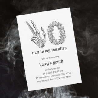 Invitation RIP 20 ans Gothique Crâne Squelette 30e Anniversai