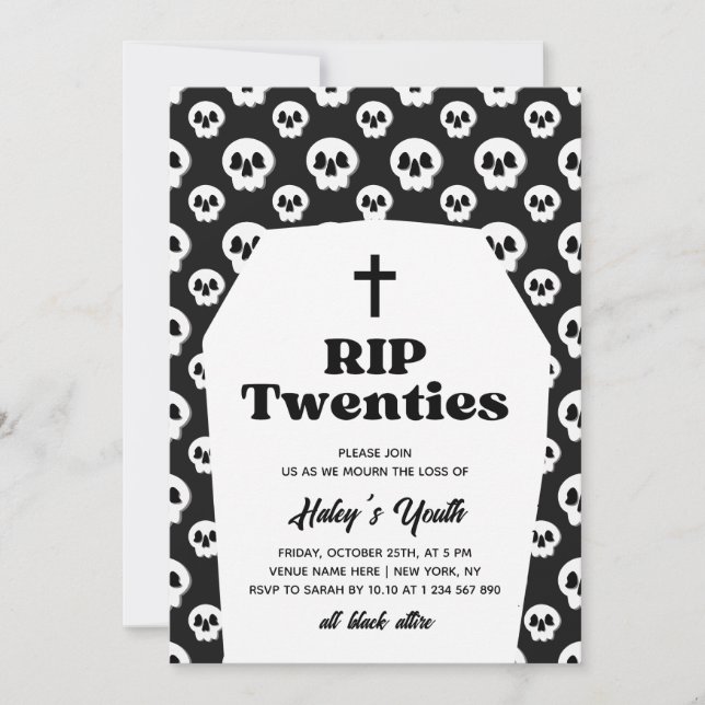 Invitation RIP 20s Années 20 Funérailles Goth Black 30e Anniv (Devant)