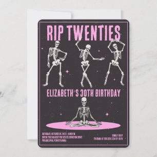 Invitation RIP 20s Black Pink Funny Skull 30e fête d'annivers