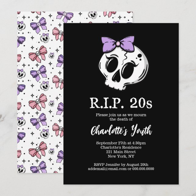 Invitation Rip 20s Coquette Aesthétique Bow 30th Birthday Par (Devant / Derrière)