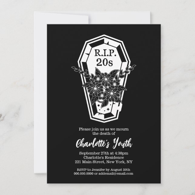 Invitation Rip 20s Floral Coffin Death Youth 30e anniversaire (Devant)