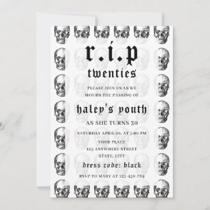 Invitation RIP Twenties 20 ans drôle crâne de mort 30e annive