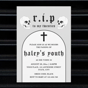 Invitation RIP Twenties 20s Drôle Décès Funérailles 30e Anniv