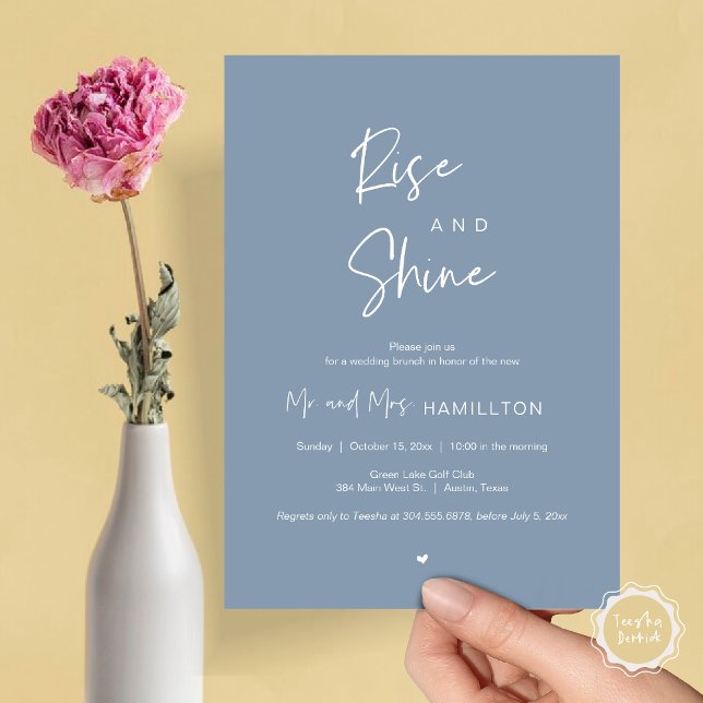 Invitation Rise and Shine, Post mariage Brunch (Rise and Shine, Post Wedding Brunch Invitation Card, PDF, in Dusty Blue)