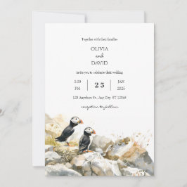 Invitation Rive rocheuse avec Puffins Couple Beach Wedding