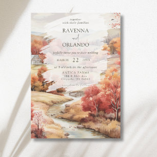 Invitation Rivière Rouge Automne Forêt Mariage d'Automne