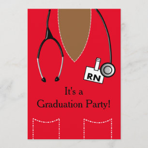 Invitation RN Black Nurse Graduation Red Scrub Top