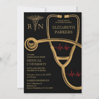 Invitation RN BSN Black Gold Nursing Party