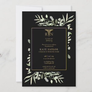 Invitation RN Graduation Photo Foliage noir et or