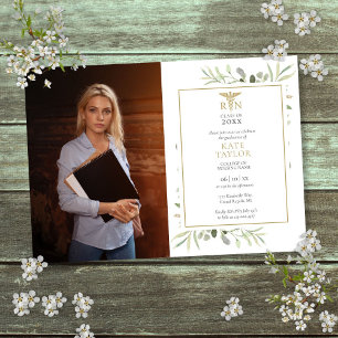 Invitation RN Nursing Graduation Watercolor Green Photo