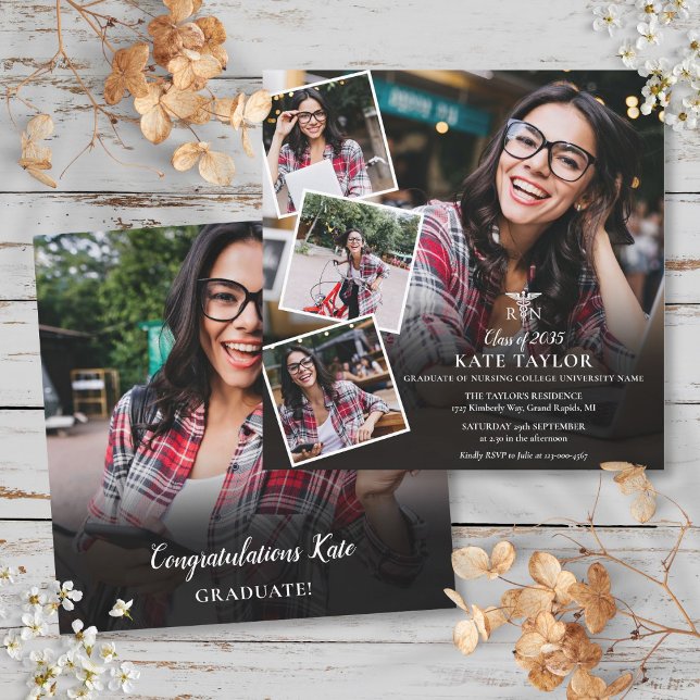 Invitation RN Nursing Photo Collage Carré (RN Nursing Photo Collage Graduation Square Invitation)