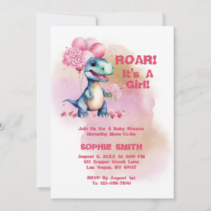 Invitation Roar C'est une fille T-Rex Baby Dinosaur