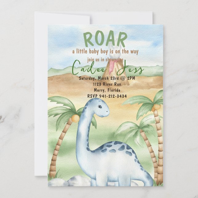 Invitation Roar est un Baby shower garçon (Devant)