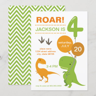 Invitation Roar I'm Four Green Dinosaur Quatrième anniversair