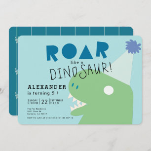 Invitation ROAR T-Rex Dinosaur Bleu clair anniversaire garçon