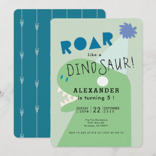 Invitation ROAR T-Rex Dinosaur Green Boy's Birthday