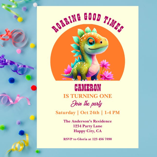 Invitation Roaring Good Times Dinosaur 1er anniversaire fête (Créateur téléchargé)