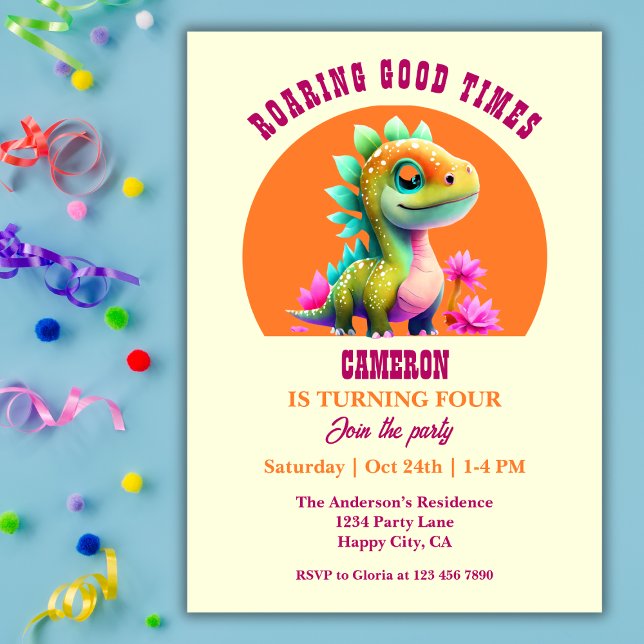 Invitation Roaring Good Times Dinosaur Tout âge Anniversaire  (Créateur téléchargé)