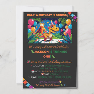 Invitation Roarsome Dino Birthday Card – Editable