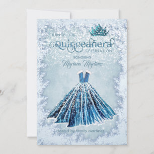 Invitation Robe à balle tirée en bleu hiver