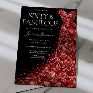 Invitation Robe à bijou coeur rouge 60e anniversaire