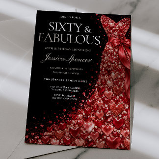 Invitation Robe à bijou coeur rouge 60e anniversaire