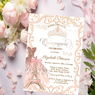 Invitation Robe à cadre de la Tour Eiffel Papillon Métallisé