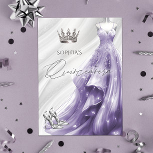 Invitation Robe à étincelles violette en argent Quinceañera