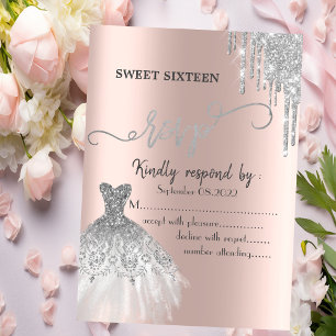 Invitation Robe à gouttes de paillettes argentées Sweet 16 RS