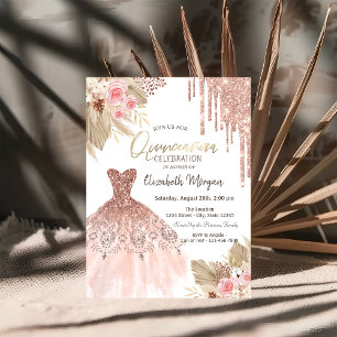 Invitation Robe à gouttes de paillettes Fleurs bohèmes Quince